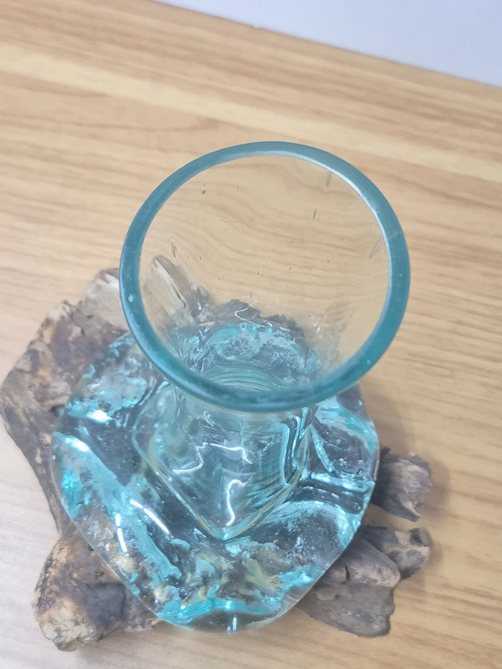 ​Molten Glass on Driftwood Vase Hand Blown Coastal Art Piece